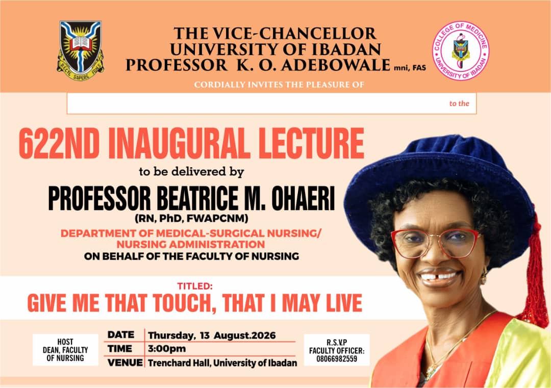 622ND INAUGURAL LECTURE TO BE DELIVERED BY PROFESSOR BEATRICE M. OHAERI