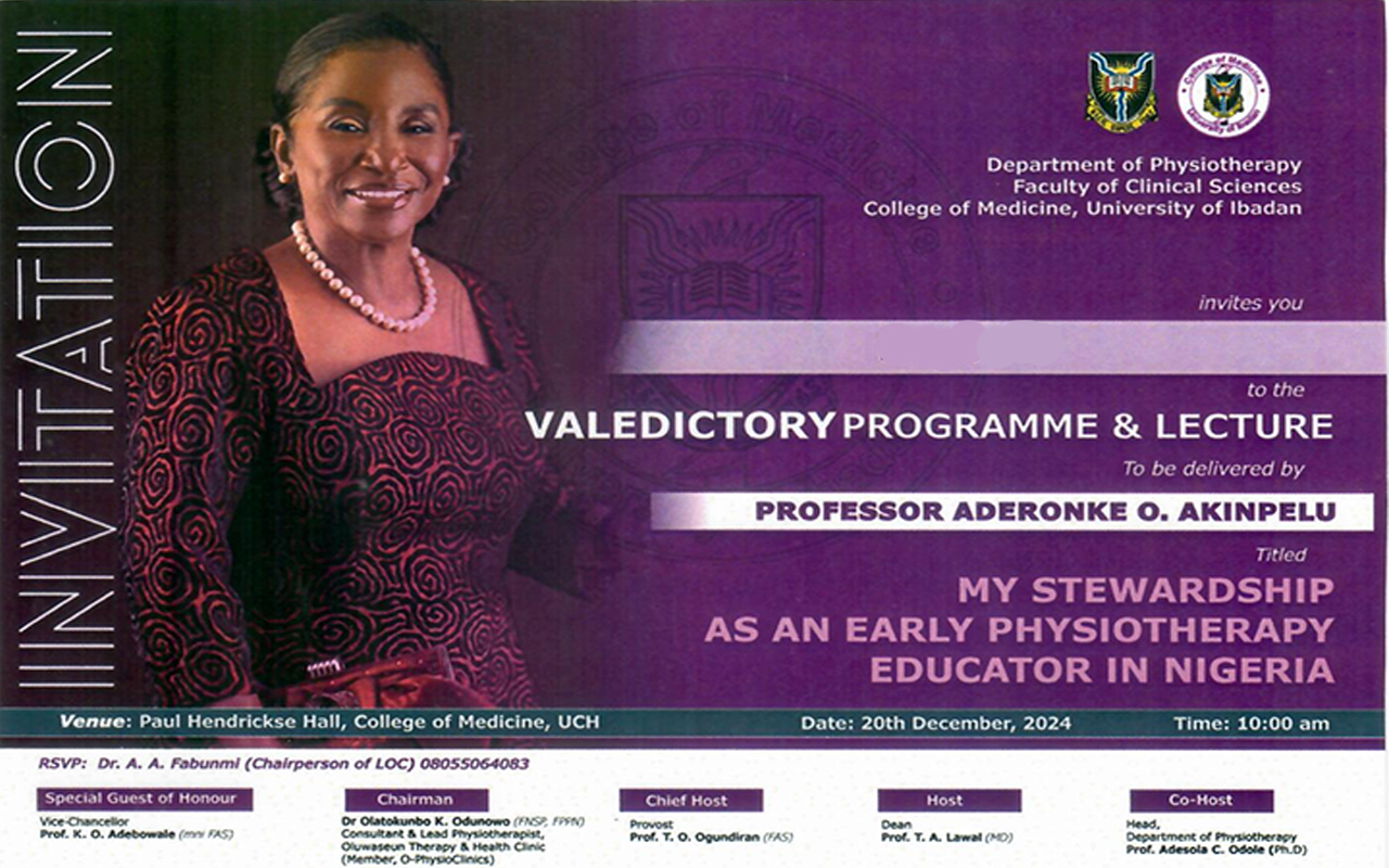 VALEDICTORY PROGRAMME & LECTURE IN HONOR OF PROFESSOR ADERONKE O. AKINPELU