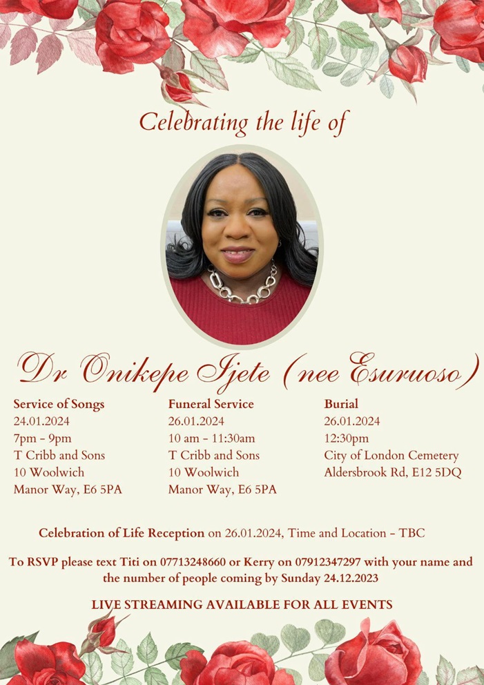 In Loving Memory and Celebration of Life:  Dr. Onikepe Ijete (Nee Esuruoso) –  A Cherished Alumna of the College of Medicine, University of Ibadan, MBBS Graduating Class of 1991 2nd May 1967 to 8th December 2023